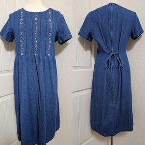 vintage denim dress women floral midi dress casual dress casual floral dress women cotton dress cottagecore dress modest dress size l dress