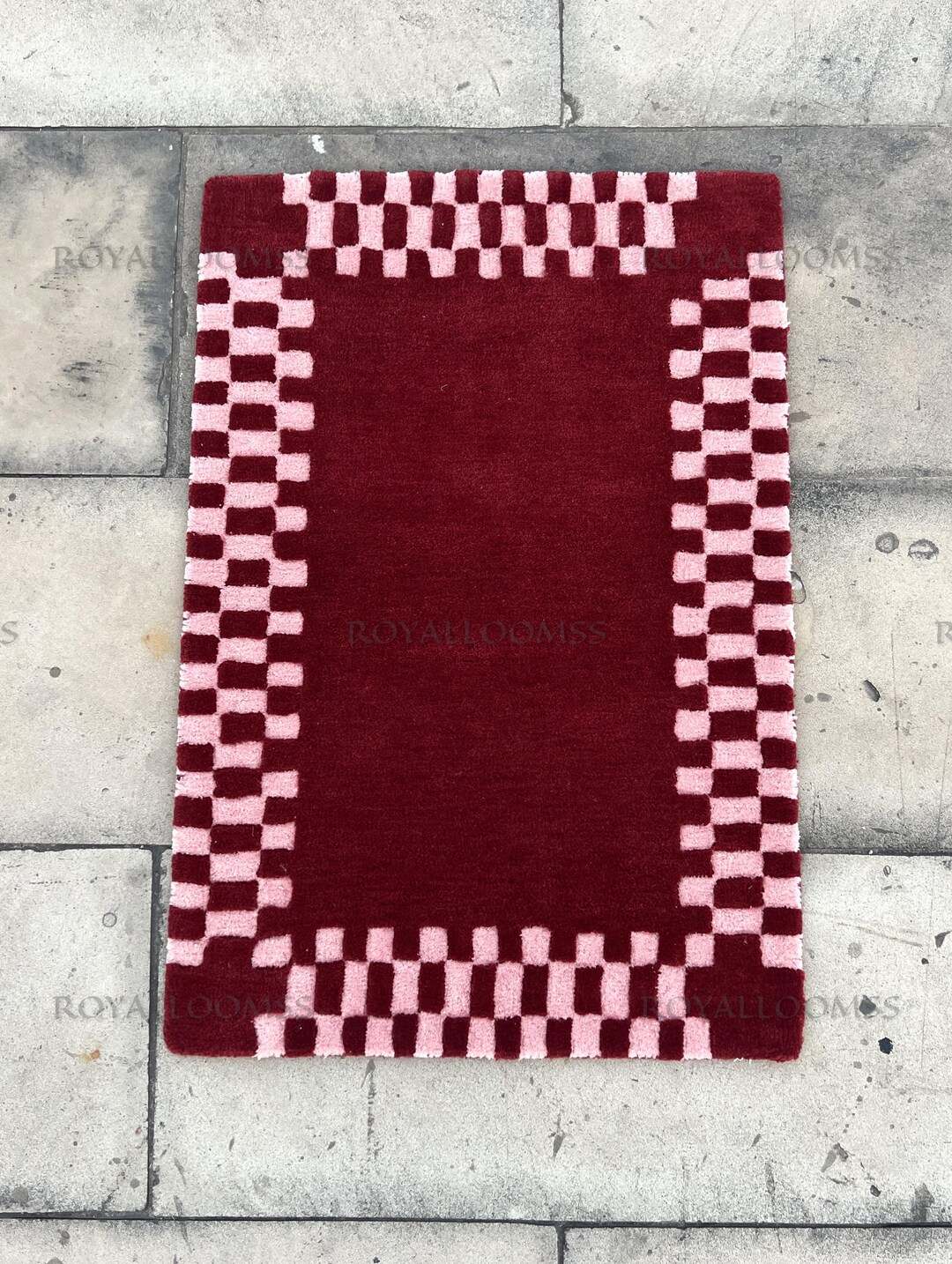 Burgundy Wool Rug 3x5 – Hand Tufted Cut Pile Modern Border Carpet for ...