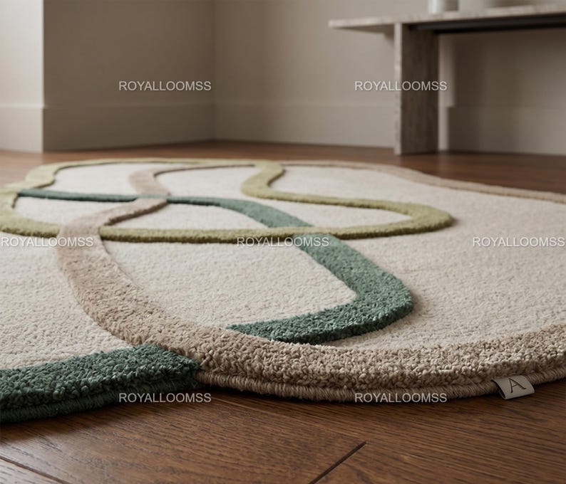 Hand Tufted Irregular Rug Modern Abstract Interlocking Loops Wool Area ...