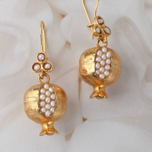 Pomegranate Earrings, Pearl Pomegranate Earrings, Pomegranate Jewelry, Handmade Earrings