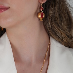 Handmade 18k Gold Pomegranate Earrings: Turkish Jewelry
