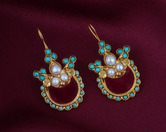 Handmade Turquoise Earrings: Turkish Gold Plated Jewelry