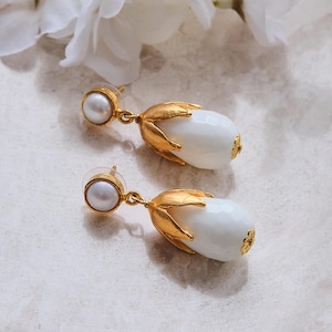 Gold Pearl Drop Earrings: Turkish Handmade Jewelry