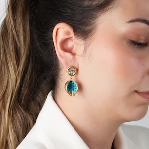 Handmade Pomegranate Earrings: 18k Gold Brass, Gemstone Jewelry