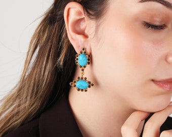 Handmade Turquoise Earrings, Turkish Handmade Earrings, Turkish Jewelry, Turquoise Earrings