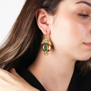 Handmade 18k Gold Pomegranate Earrings: Gemstone Brass Jewelry