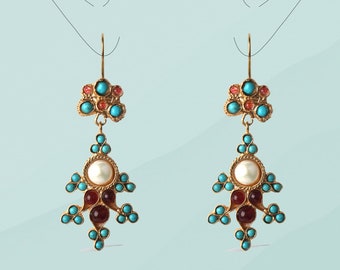 Handmade Turquoise Drop Earrings: Turkish Gold Plated Jewelry