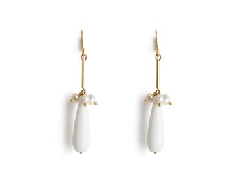 Gold Dangle Earrings: Turkish Pearl Drop Earrings
