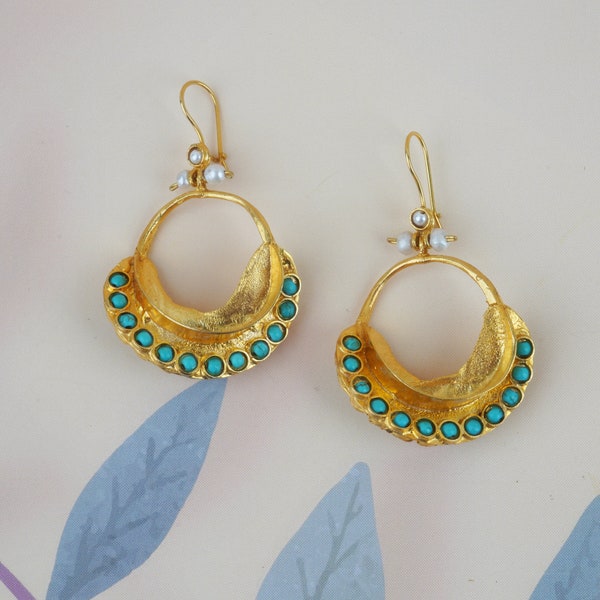 Handmade Turquoise Earrings: Turkish Gold Plated Jewelry