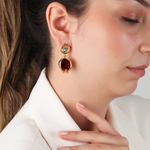 Handmade Pomegranate Earrings: 18k Gold Brass Jewelry