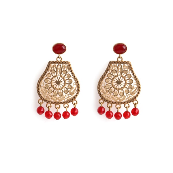 Boucles d'oreilles ottomanes faites main, Boucles d'oreilles faites main, Modèle ottoman, Bijoux turcs, Boucles d'oreilles authentiques faites main, Boucles d'oreilles rouges