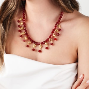 Red Gemstone Necklace: Handmade Turkish Gold Jewelry