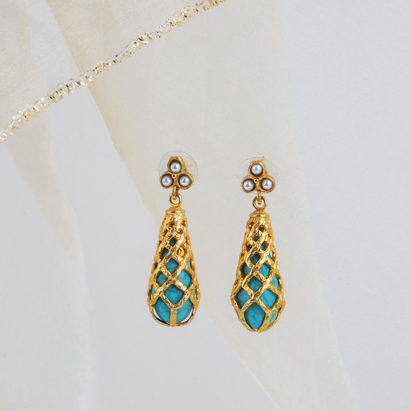 Handmade Turquoise Earrings, Turkish Handmade Earrings, Turkish Jewelry