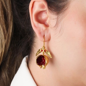 Handmade Gold Pomegranate Earrings: Turkish Jewelry