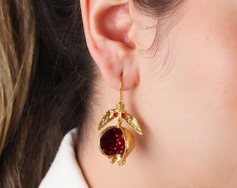 Handmade Gold Pomegranate Earrings: Turkish Jewelry
