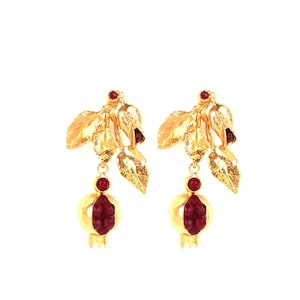 Handmade 18k Gold Pomegranate Earrings: Gemstone Jewelry