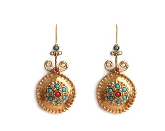 Handmade Turquoise & Pearl Gold Earrings: Turkish Jewelry