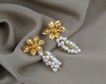 Gold Plated Pearl Earrings: Turkish Handmade Jewelry