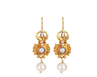 Gold Pearl Earrings: Turkish Handmade Jewelry