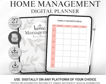 Planificador de gestión del hogar, planificador del hogar imprimible, carpeta de gestión del hogar, planificador de gestión del hogar, plan de gestión del hogar digital