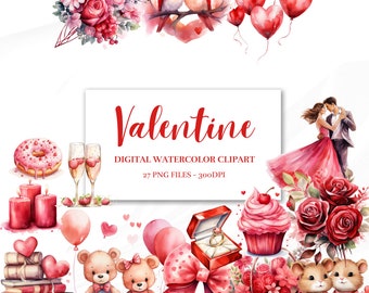 Clipart acquerello di San Valentino: pacchetto PNG di coppia innamorata (download digitale)