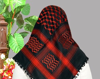 Shemagh Keffiyeh Sciarpa araba Zafferano scuro Kufiya Palestina libera Shemagh tradizionale con nappe Arafat Hatta stile arabo per unisex (48*48).