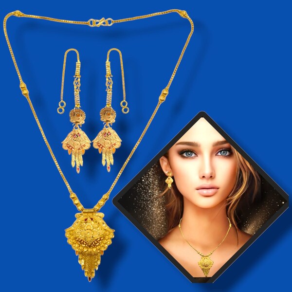 Indian handmade Elegant Gold-Plated Necklace with Matching Earrings Jewellery Set, lovely partiwear gift,gift for her, wedding ceremony gift