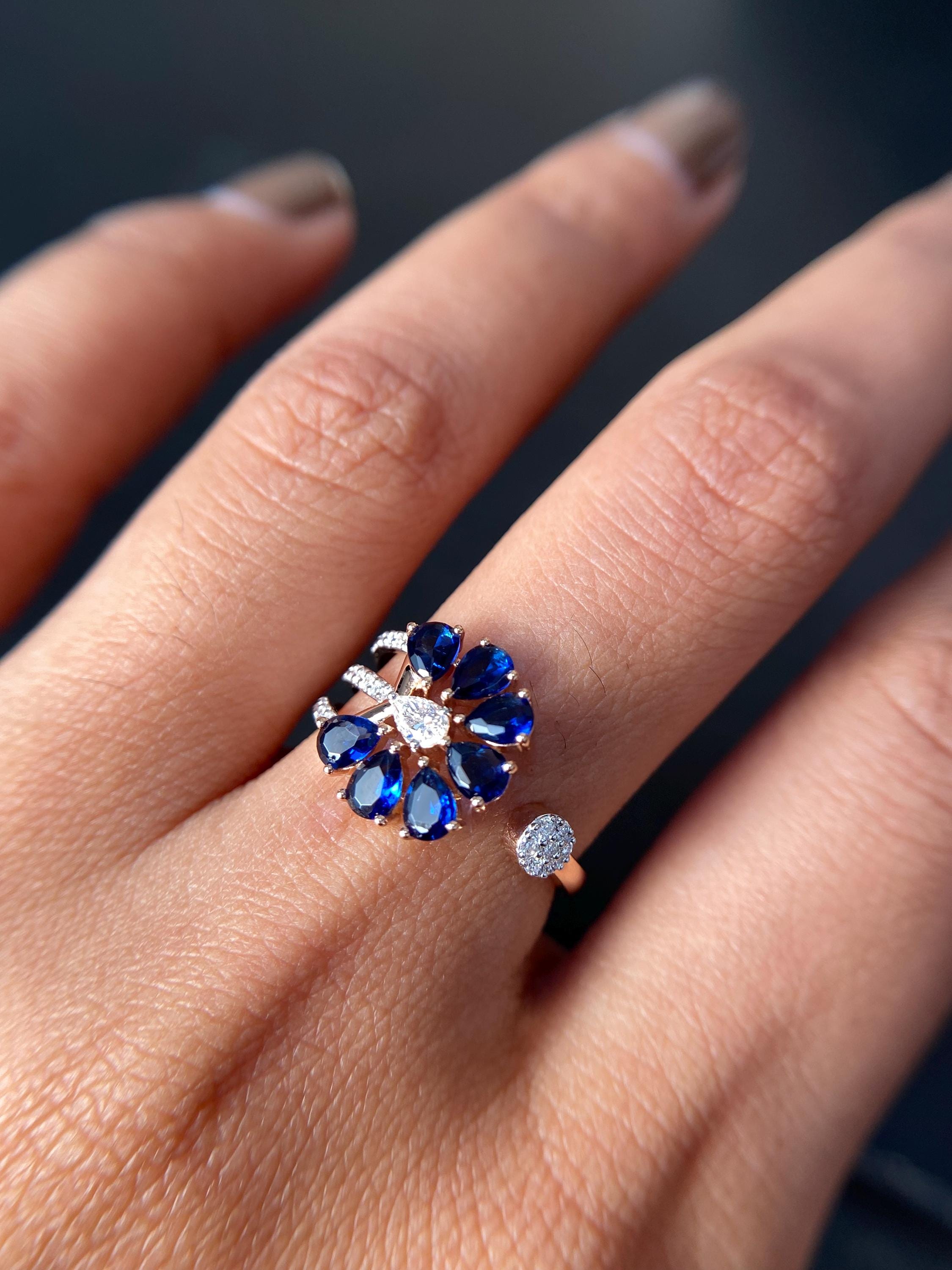 Art Deco Pear Flower Gold Ring Pear Diamond Engagement Ring 14k Gold Pear Ring for Women Vintage Promise Ring for Her Birthday Ring Gift