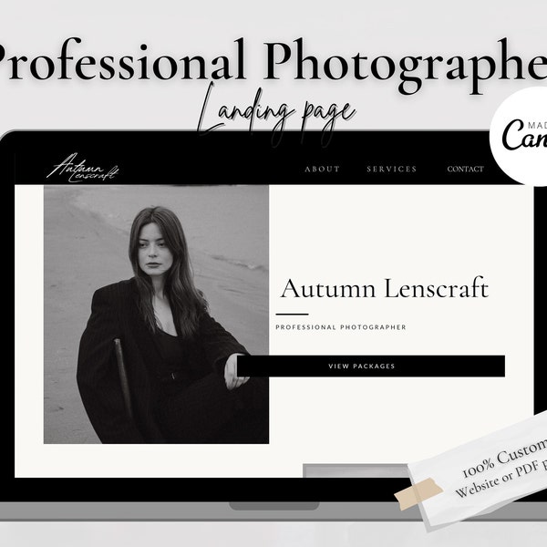 Professional Photographer Website Template Canva | Landing Page | Canva Website Template Photography | Canva Business | Canva Photographer