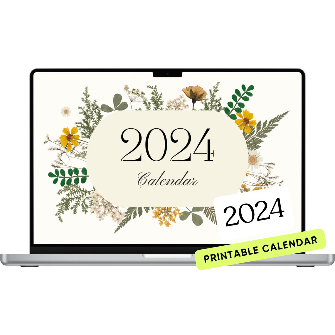 Herbarium Printable Calendar 2024 Monthly Planner 2024 A4, Letter, A3