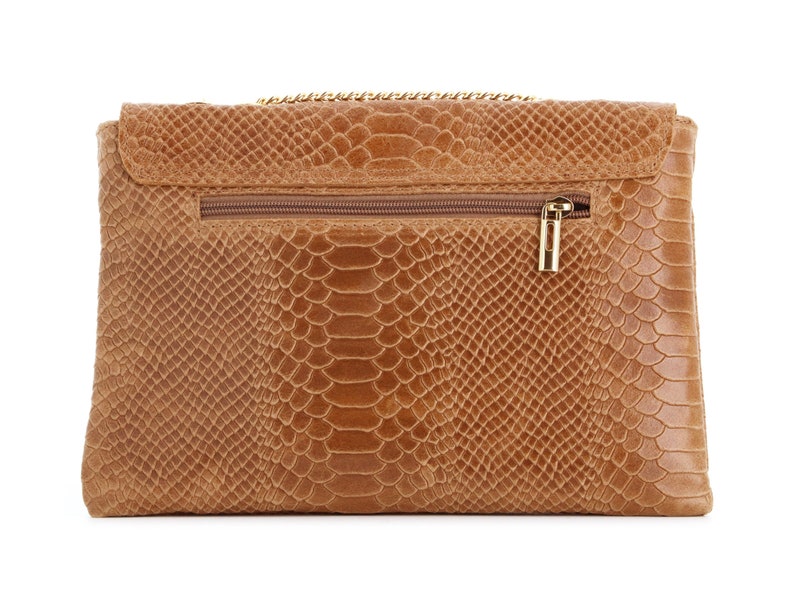 Genuine leather chain shoulder bag in crocodile or shiny bee look Made in Italy image 7