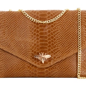 Genuine leather chain shoulder bag in crocodile or shiny bee look Made in Italy image 3