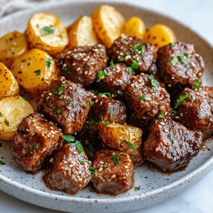 Bocaditos de carne con mantequilla de ajo y patatas en olla de cocción lenta / Receta abundante y sabrosa en formato PDF