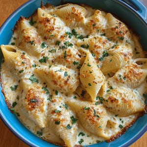 Garlic Butter Chicken Alfredo Stuffed Shells – Printable Recipe | Easy Family Dinner | Pasta Bake | Instant Download