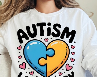 Historia de amor con autismo, concienciación sobre el corazón con rompecabezas, amo a alguien con autismo, neurodiversidad en pareja, PNG transparente, descarga digital SVG