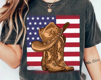Vintage Cowboy Boots and Hat American Flag, Western Patriotic Gift, Country Rodeo Graphic Rustic Rodeo Transparent PNG, SVG Digital Download