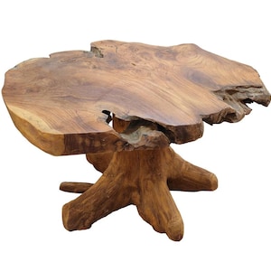 Teak Root Coffee Table – Handmade Single-Leg Pedestal, Rustic Natural Wood