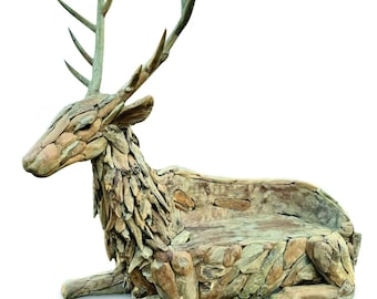 Large Teak Stag Sculpture Bench with Seat 190cm
