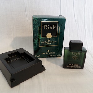Miniatura di profumo "Tsar" di Van Cleef & Arpels, EDT 7 ml, con scatola, flacone di vetro scuro.