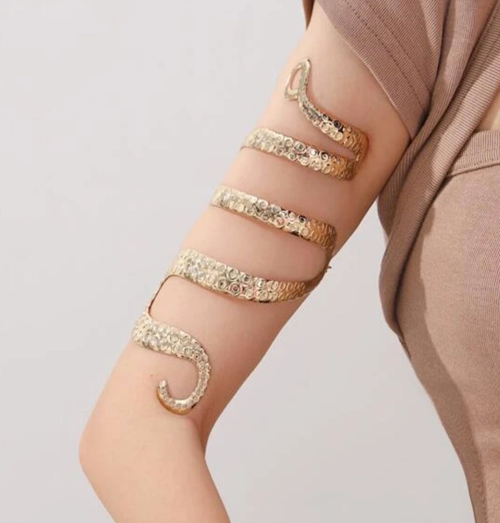 Large Gold Stainless Steel Arm Cuff Bracelet