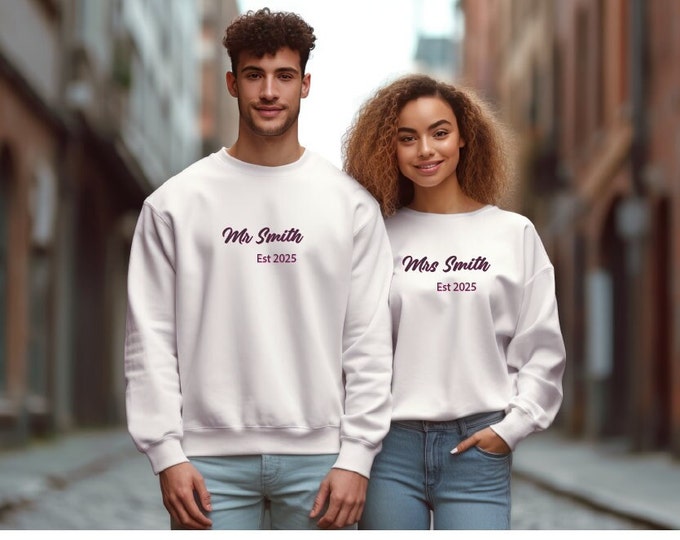 Mr & Mrs Sweatshirt jumper, Perfect for new couples honeymooning. Personalised just married