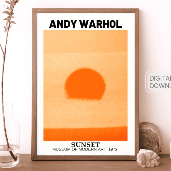 Andy Warhol Sunset Orange Print, Sunset Poster, Museum Poster, Exhibition Wall Art, Digital Download, Pop Art Print, Gallery Wall Art,