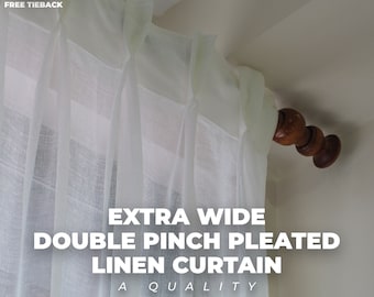 Extra Wide Double Pinch Pleated Linen Curtains , 26 Colors , Free Tiebacks , Rod Pocket & Multifunctional Tape Curtain Track