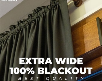 Extra Wide 100% Blackout Curtains , 42 Colors , Free Tiebacks , Rod Pocket , Grommet , Hook And Ring , Back Tab , For Curtain Track