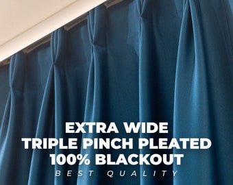 Extra Wide Triple Pinch Pleated 100% Blackout Curtains , 42 Colors , Free Tiebacks , Rod Pocket & Multifunctional Tape Curtain Track