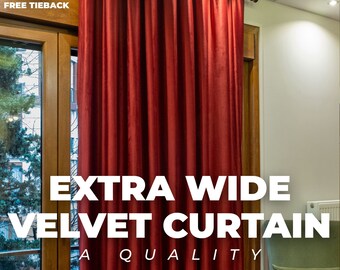 Extra Wide 100% Blackout Lined Velvet Curtains , 31 Colors , Free Tiebacks , Rod Pocket , Grommet & Multifunctional Tape Curtain Track