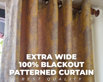 Extra Wide 100% Blackout Lined Patterned Curtains , 7 Colors , Free Tiebacks , Rod Pocket , Grommet & Multifunctional Tape Curtain Track