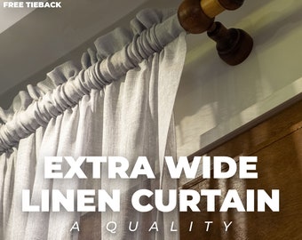 Extra Wide Linen Curtains , 26 Colors , Free Tiebacks , Rod Pocket , Grommet & Multifunctional Tape Curtain Track