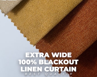 Extra Wide 100% Blackout Lined Linen Curtains , 24 Colors , Free Tiebacks , Rod Pocket , Grommet , Hook And Ring ,Back Tab,For Curtain Track