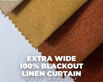 Extra Wide 100% Blackout Lined Linen Curtains , 24 Colors , Free Tiebacks , Rod Pocket , Grommet & Multifunctional Tape Curtain Track